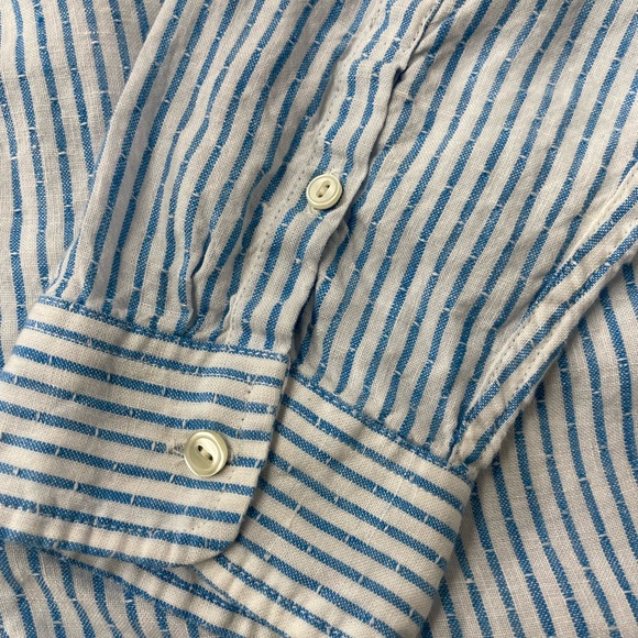 Talbots linen blue and white stripe button down size Large Petite - Picture 3 of 5